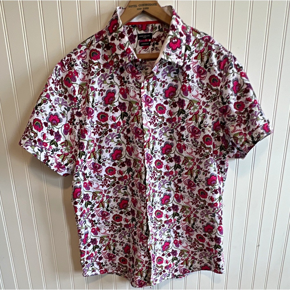 Rosso Milano Mens XL Modern Fit Floral Multicolor Short Sleeve Button-Up Shirt